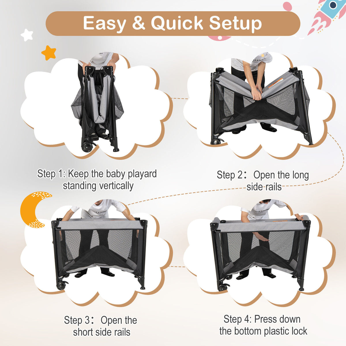 Black 5-in-1 Portable Baby Playard with Changing Table & Storage Basket - Costway