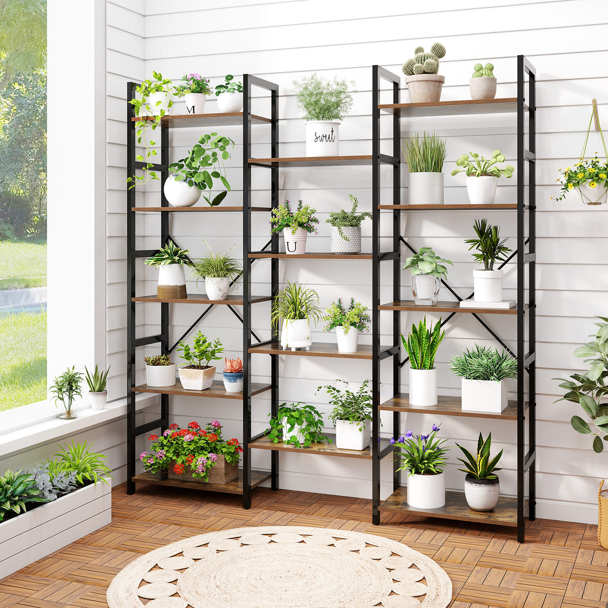 5-tier Triple Wide Heavy-duty Metal Frame Industrial Bookshelf