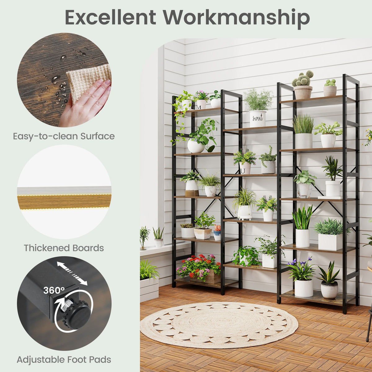 5-tier Triple Wide Heavy-duty Metal Frame Industrial Bookshelf