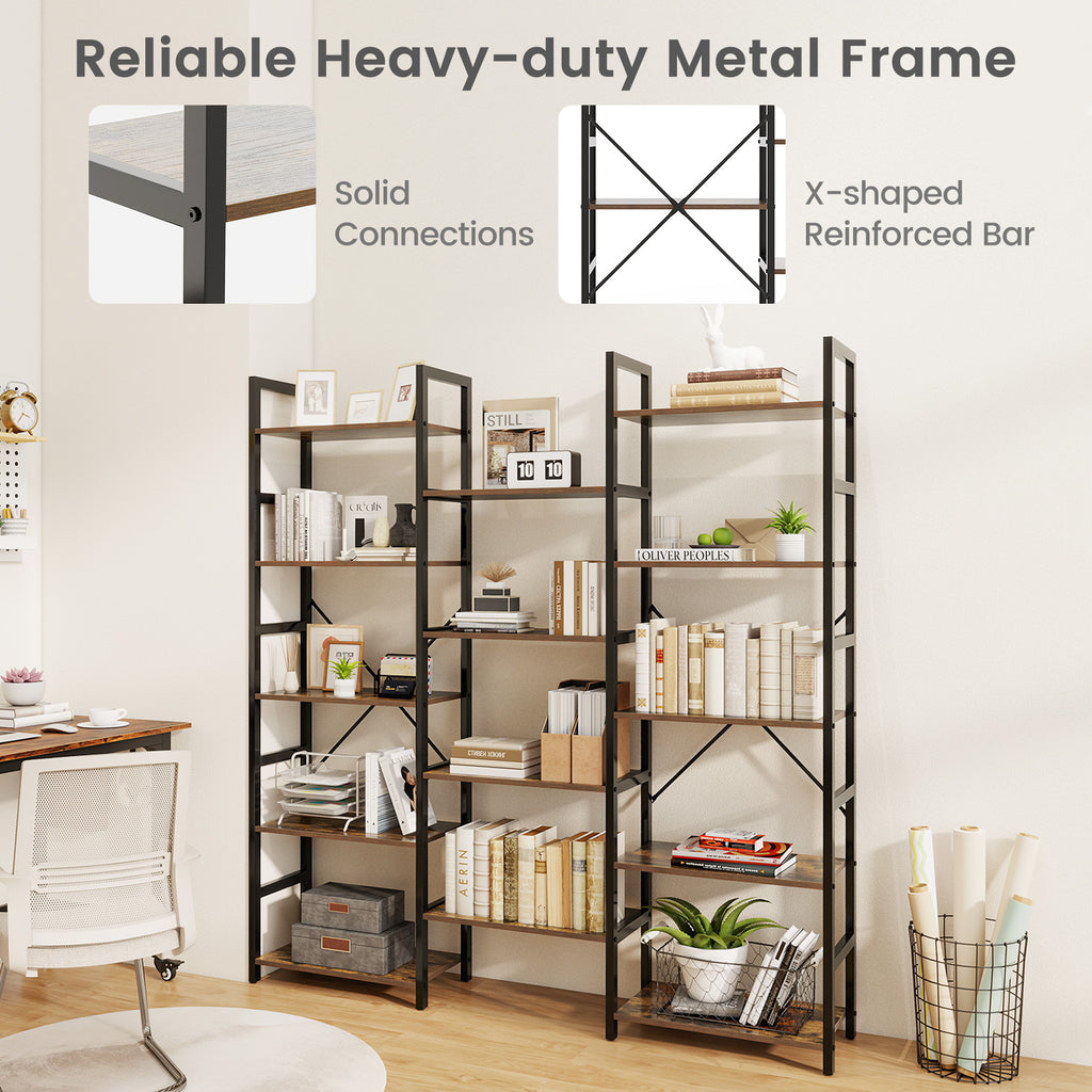 5-tier Triple Wide Heavy-duty Metal Frame Industrial Bookshelf