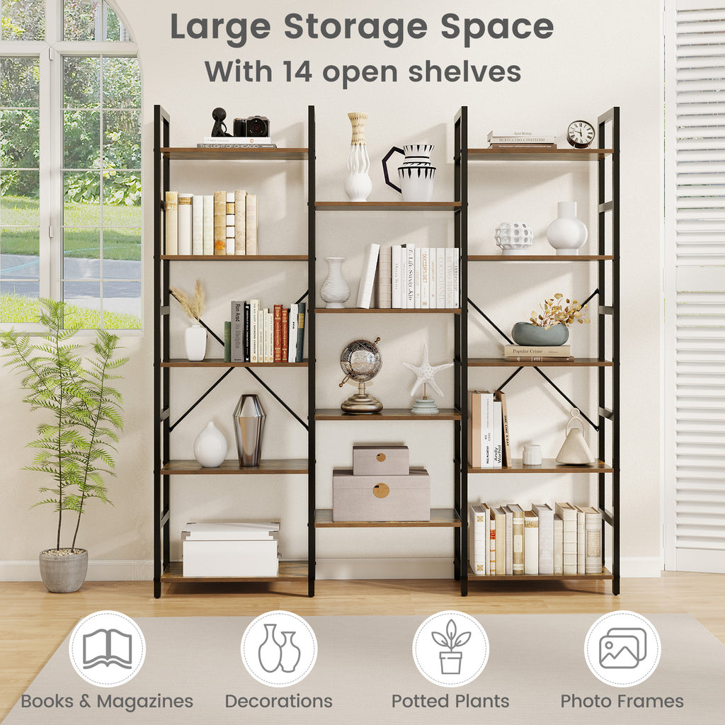 5-tier Triple Wide Heavy-duty Metal Frame Industrial Bookshelf