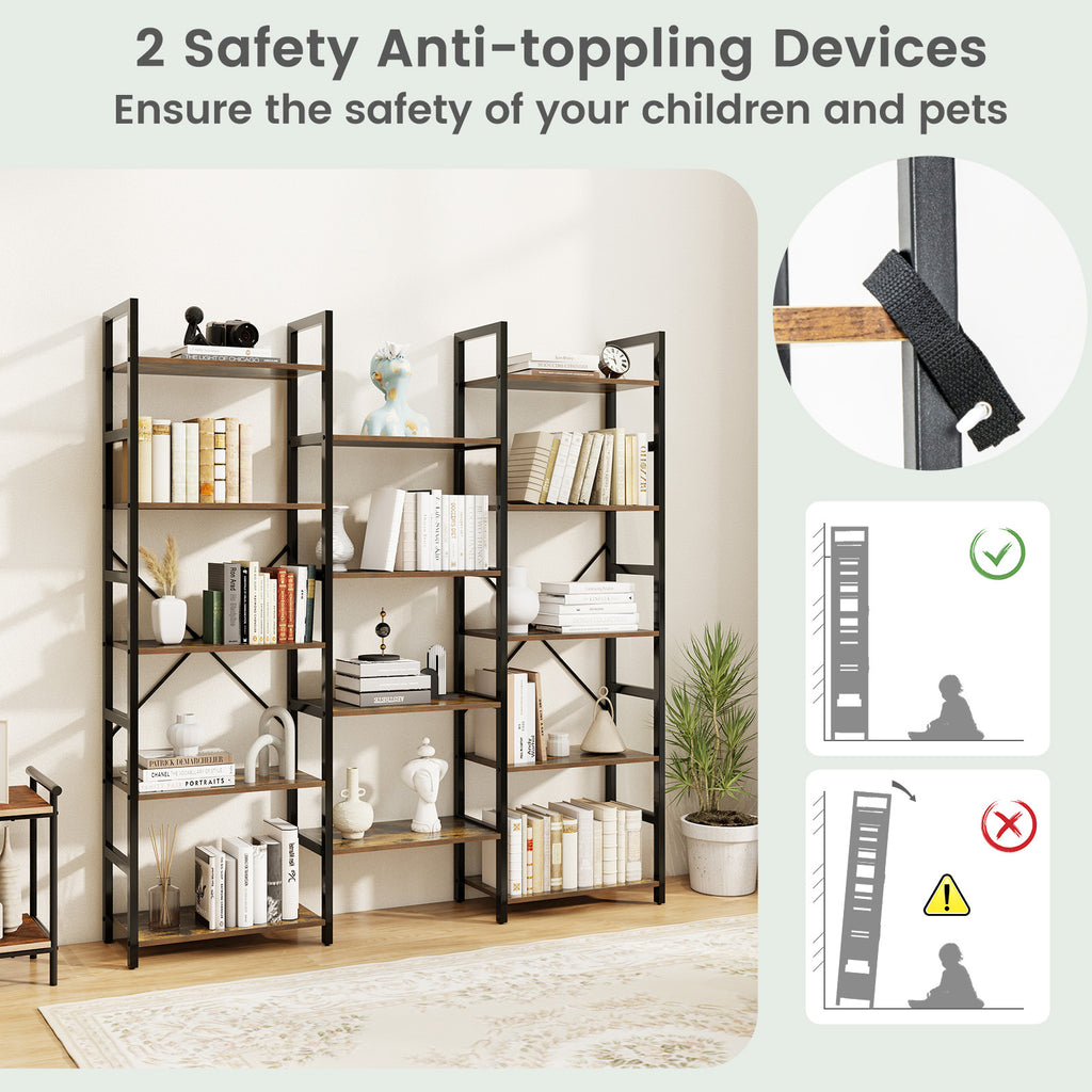 5-tier Triple Wide Heavy-duty Metal Frame Industrial Bookshelf