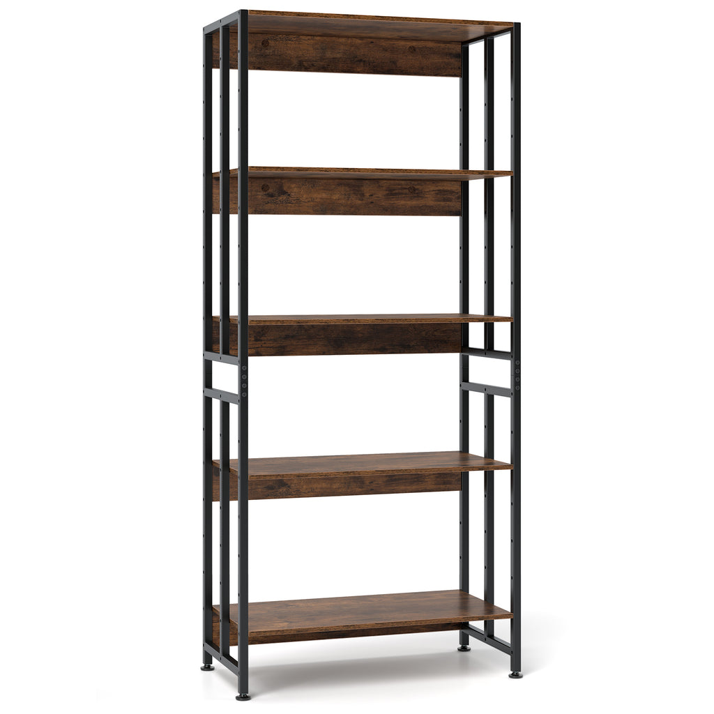 5-Tier Adjustable Bookshelf with Tilting Shelves - Black