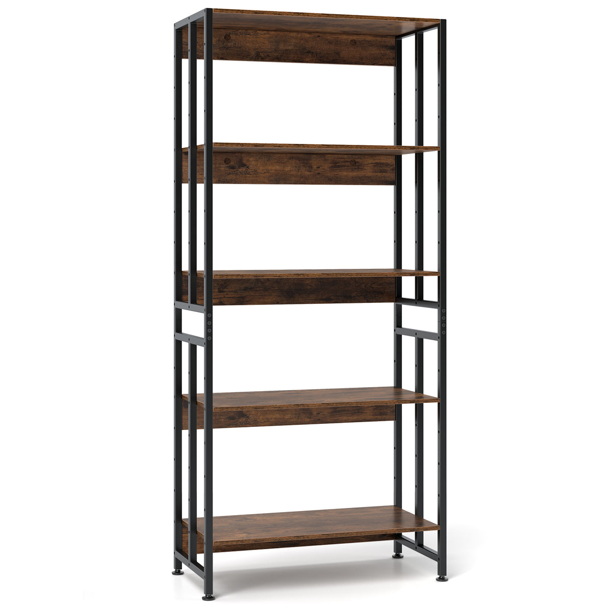 5-Tier Adjustable Bookshelf with Tilting Shelves - Black