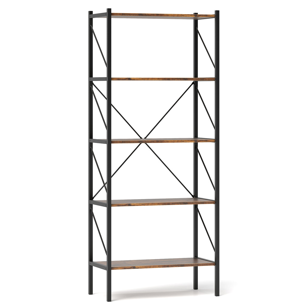 5-Tier Bookshelf with Metal Frame - Rustic Brown