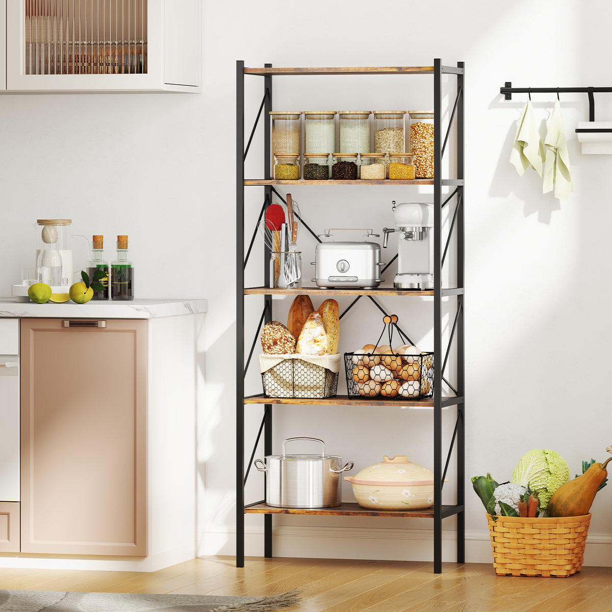 5-Tier Bookshelf with Metal Frame - Rustic Brown