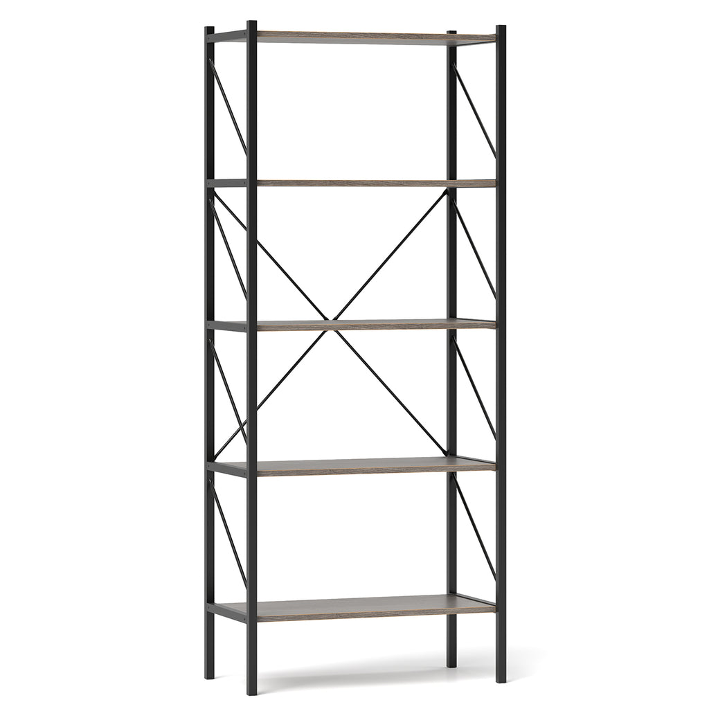 5-Tier Bookshelf with Metal Frame – Rustic Brown