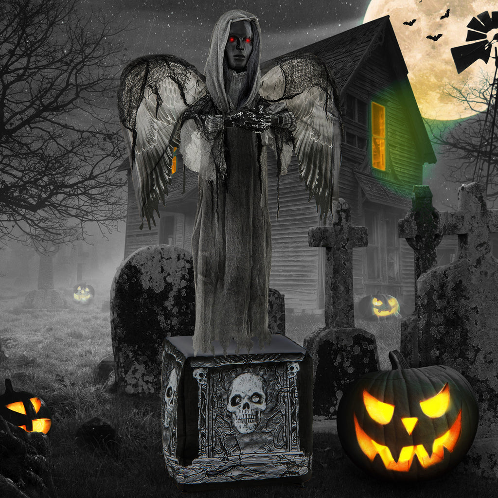Halloween Animatronic Decoration with Light-Up Eyes and Shaking Wings - Praying Angel Style