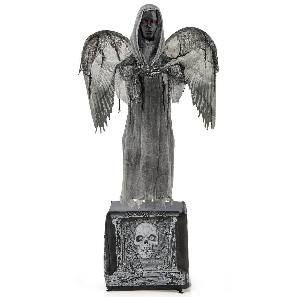 Halloween Animatronic Decoration with Light-Up Eyes and Shaking Wings - Praying Angel Style