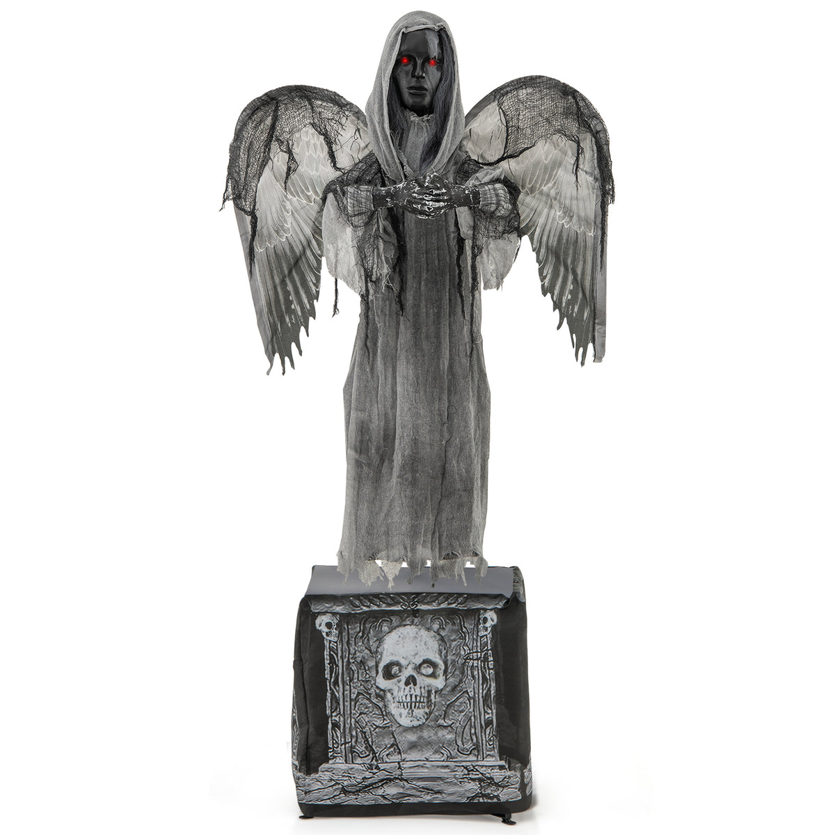 Halloween Animatronic Decoration with Light-Up Eyes and Shaking Wings - Praying Angel Style