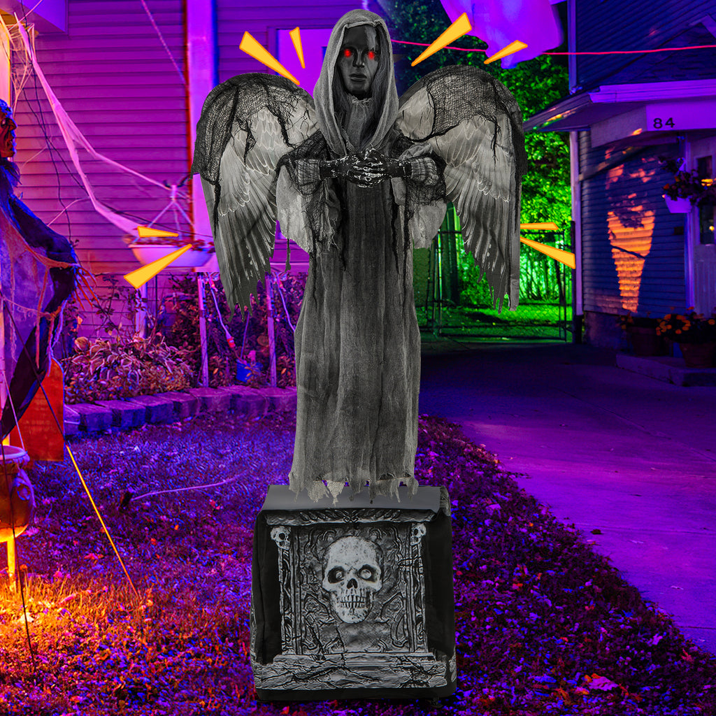 Halloween Animatronic Decoration with Light-Up Eyes and Shaking Wings - Praying Angel Style
