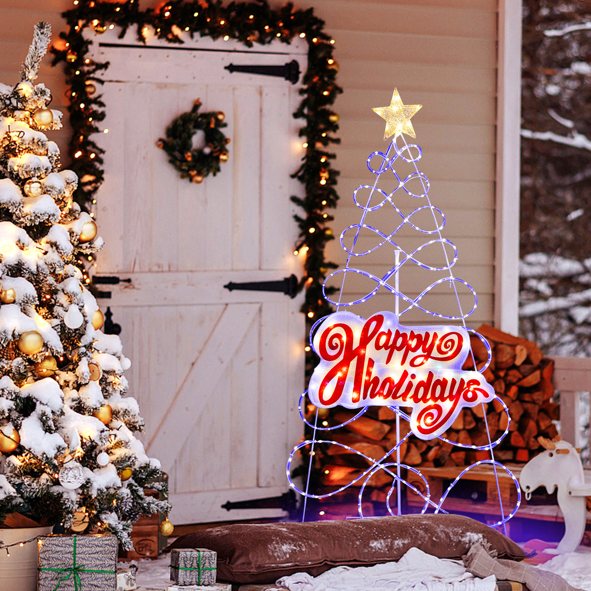 Outdoor Colorful Christmas Tree with 216 LED Lights & 6 Modes - 5.6 Ft