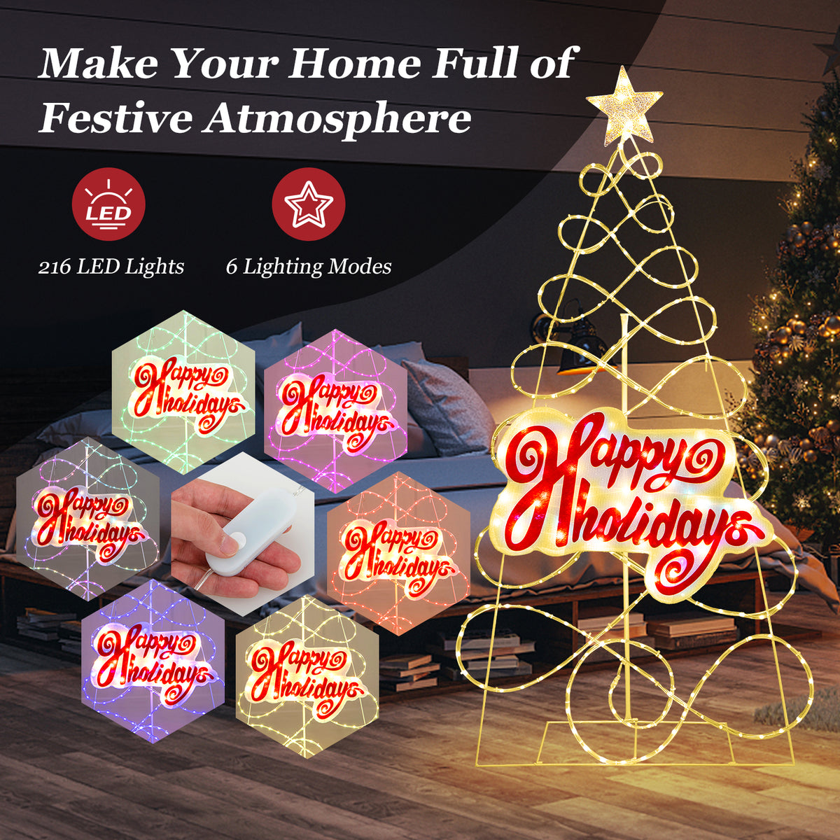 Outdoor Colorful Christmas Tree with 216 LED Lights & 6 Modes - 5.6 Ft