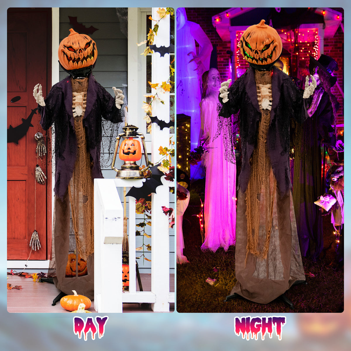 Halloween Animated Standing Pumpkin Scarecrow - 5.6 Feet with Sound & Lights - Pumpkin Scarecrow Decoration