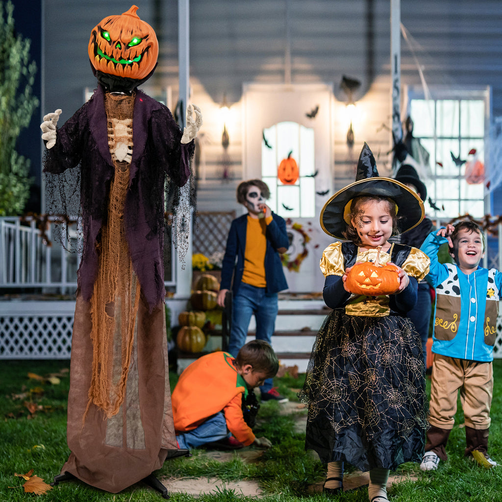 Halloween Animated Standing Pumpkin Scarecrow - 5.6 Feet with Sound & Lights - Pumpkin Scarecrow Decoration