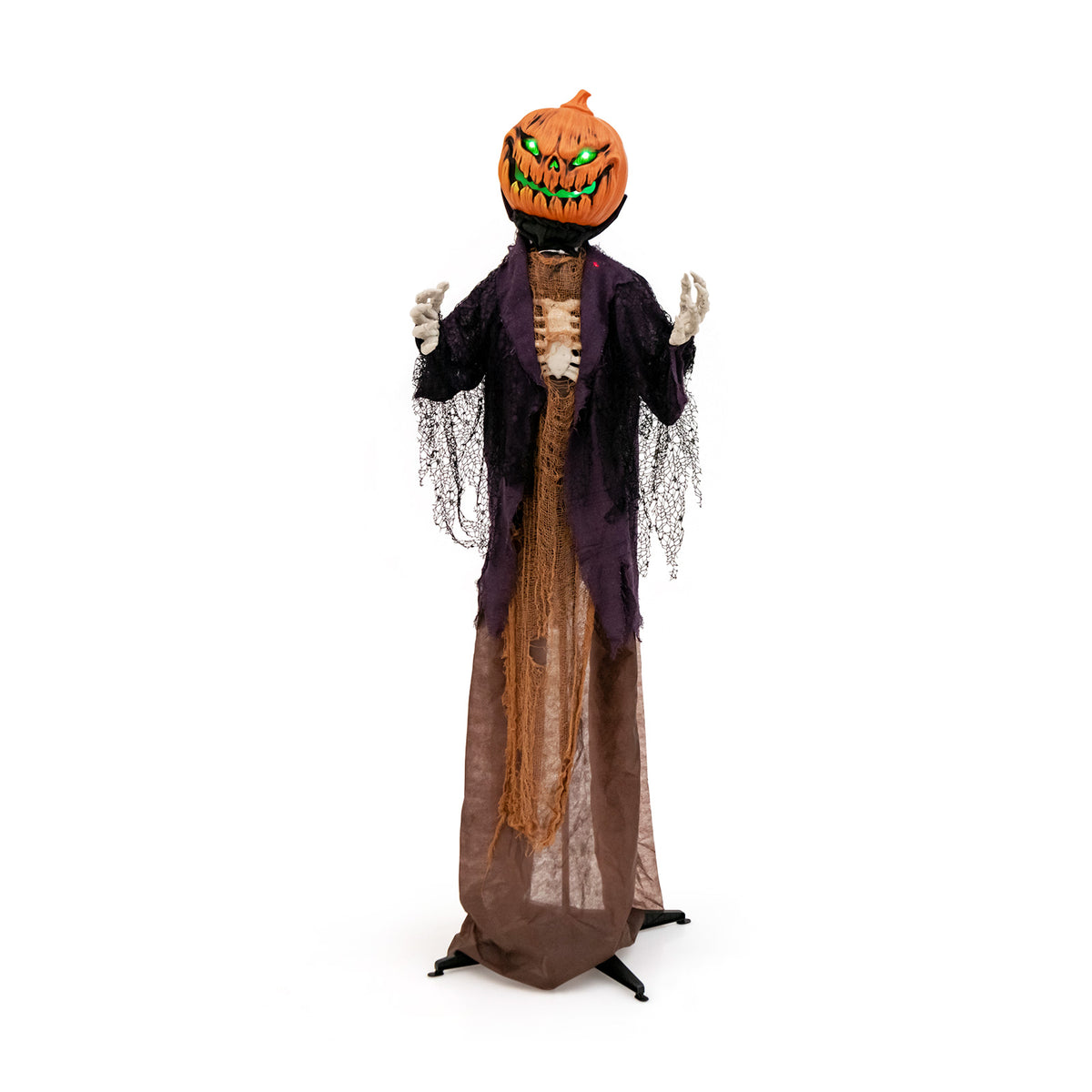 Halloween Animated Standing Pumpkin Scarecrow - 5.6 Feet with Sound & Lights - Pumpkin Scarecrow Decoration