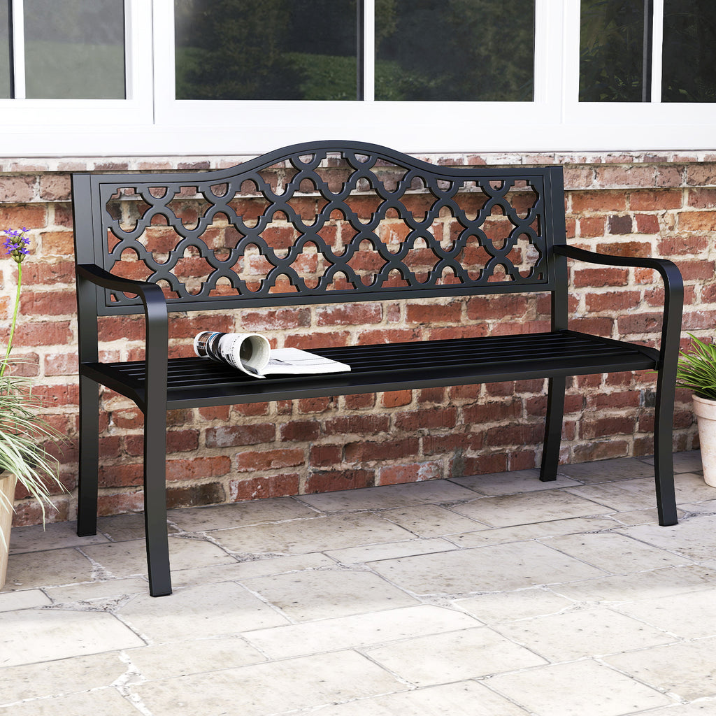 50.5 Inch Patio Bench with Curved Armrests for 2-3 People