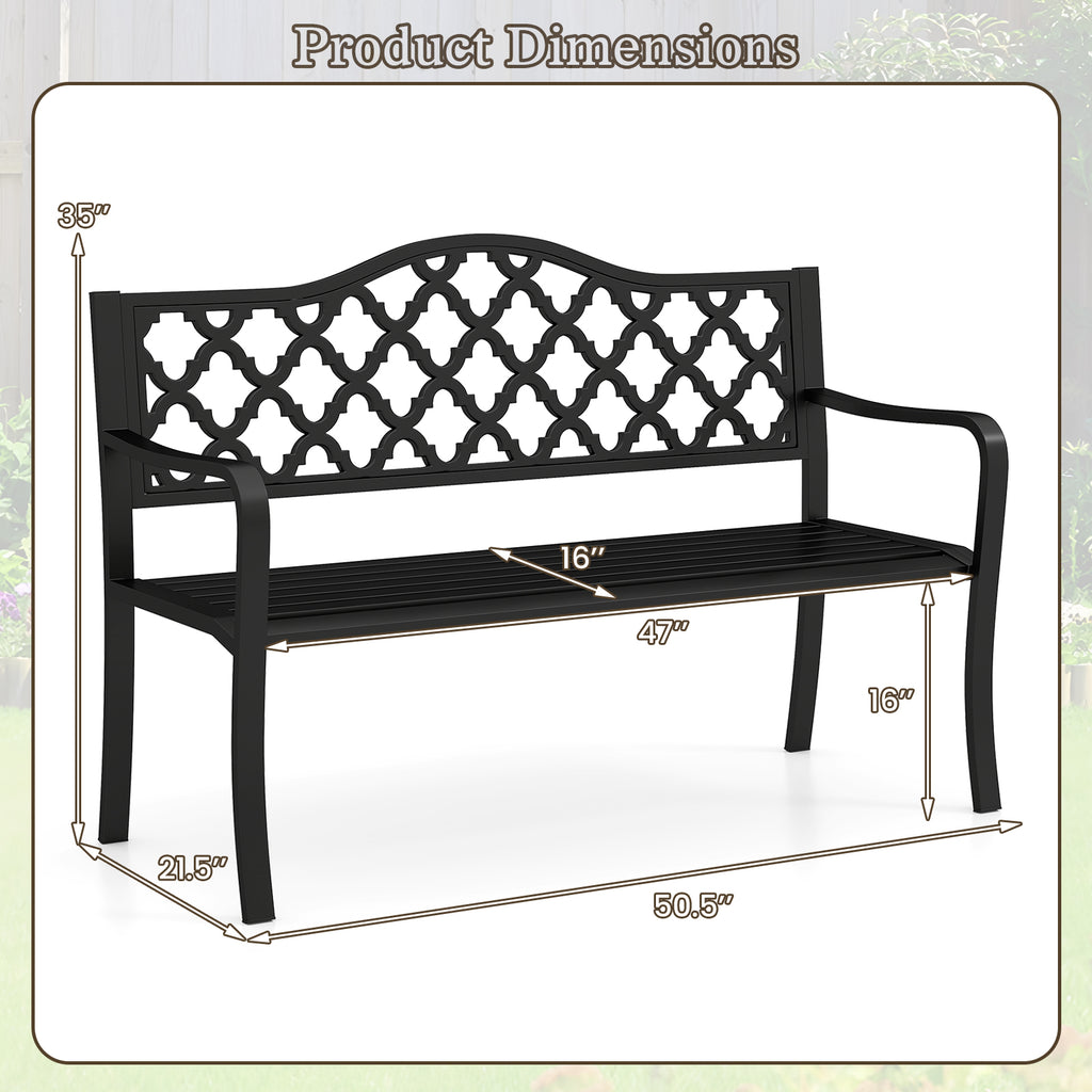 50.5 Inch Patio Bench with Curved Armrests for 2-3 People