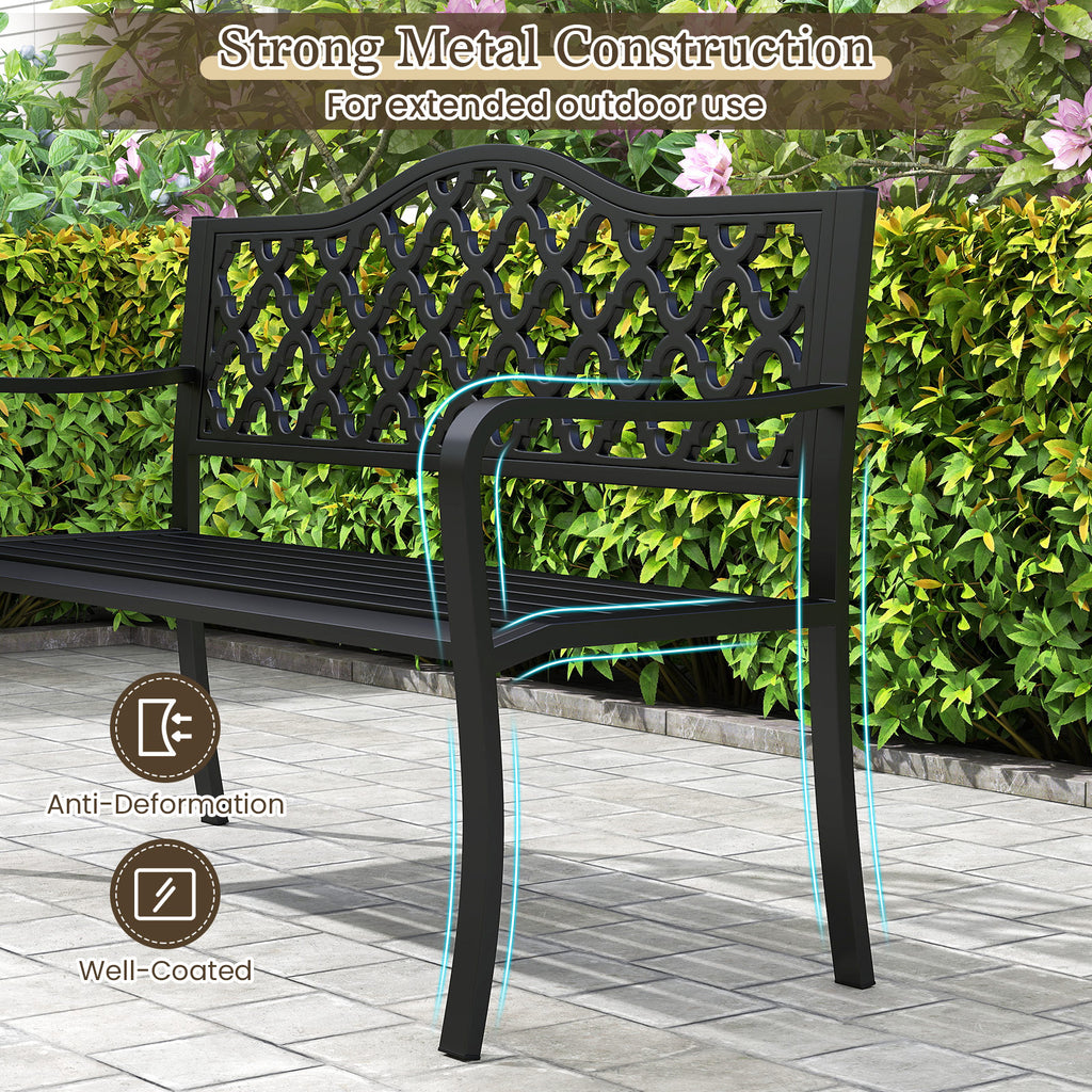 50.5 Inch Patio Bench with Curved Armrests for 2-3 People