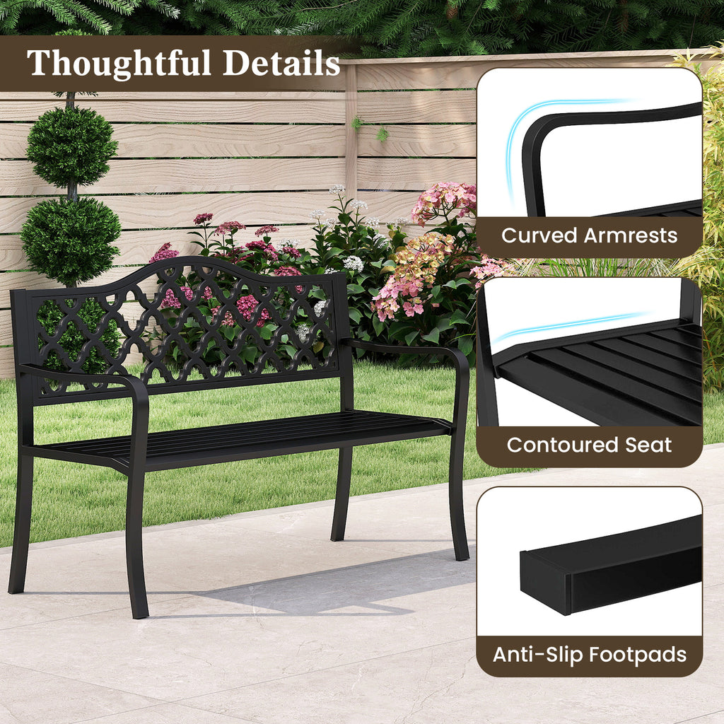 50.5 Inch Patio Bench with Curved Armrests for 2-3 People