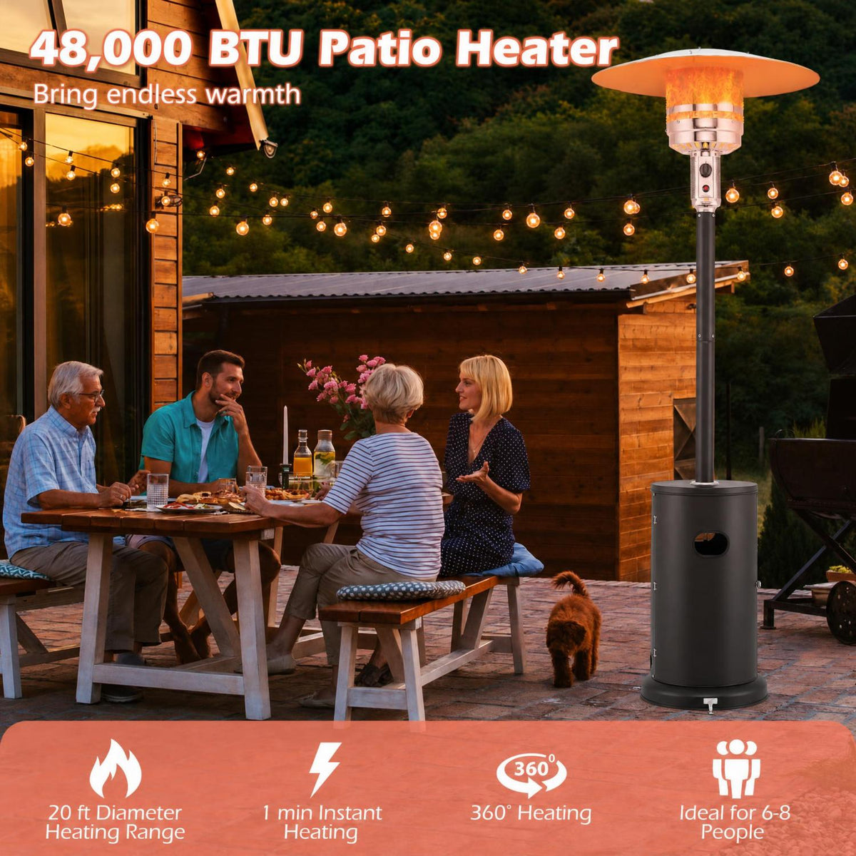 48000 BTU Propane Patio Heater with Round Table Design