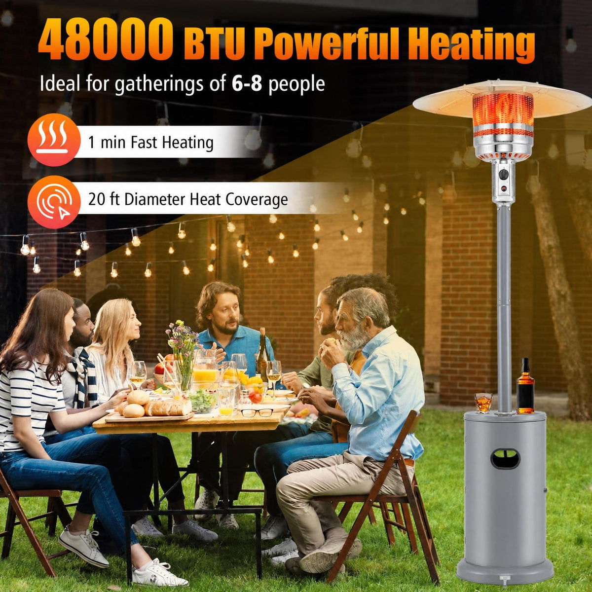 48000 BTU Propane Patio Heater with Round Table - Gray