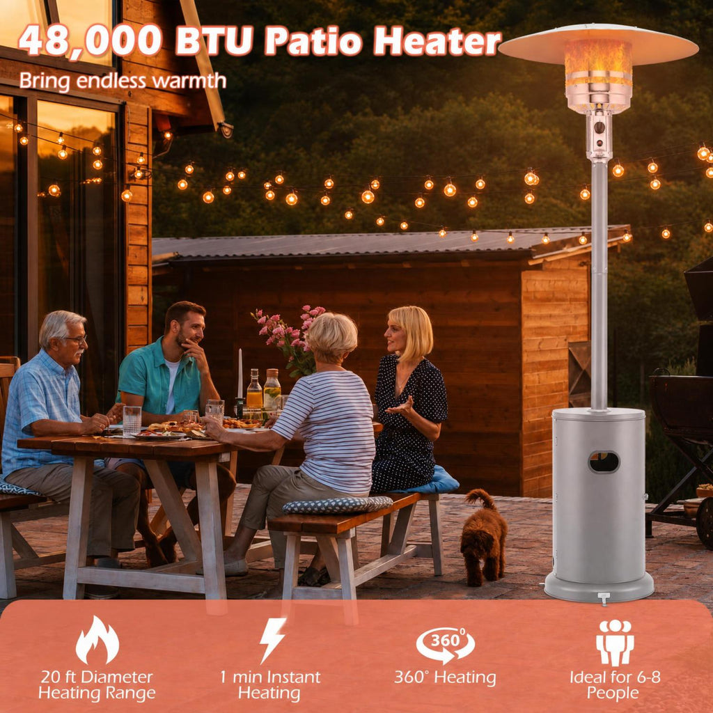 48000 BTU Propane Patio Heater with Round Table - Gray