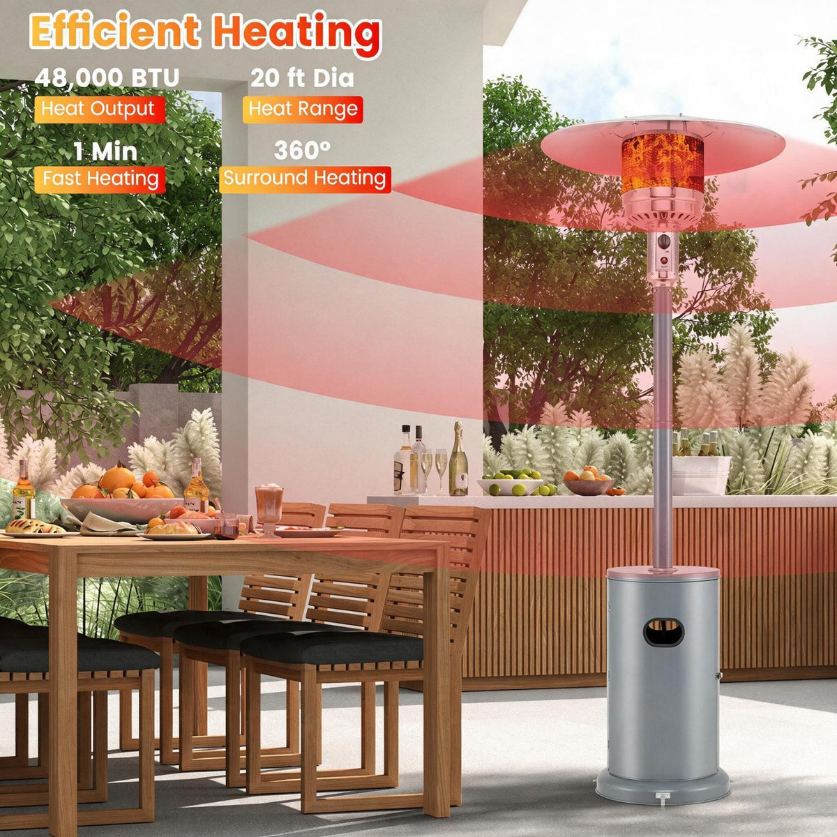 48000 BTU Propane Patio Heater with Round Table - Gray