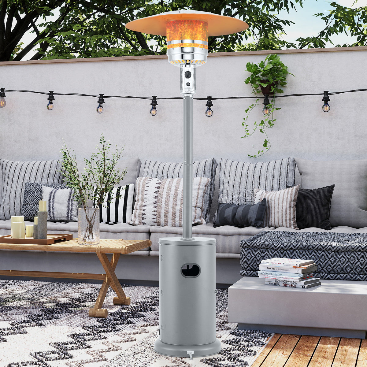 48000 BTU Propane Patio Heater with Round Table - Gray