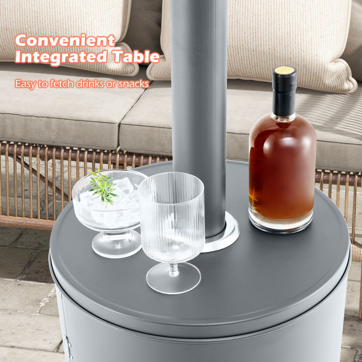 48000 BTU Propane Patio Heater with Round Table - Gray