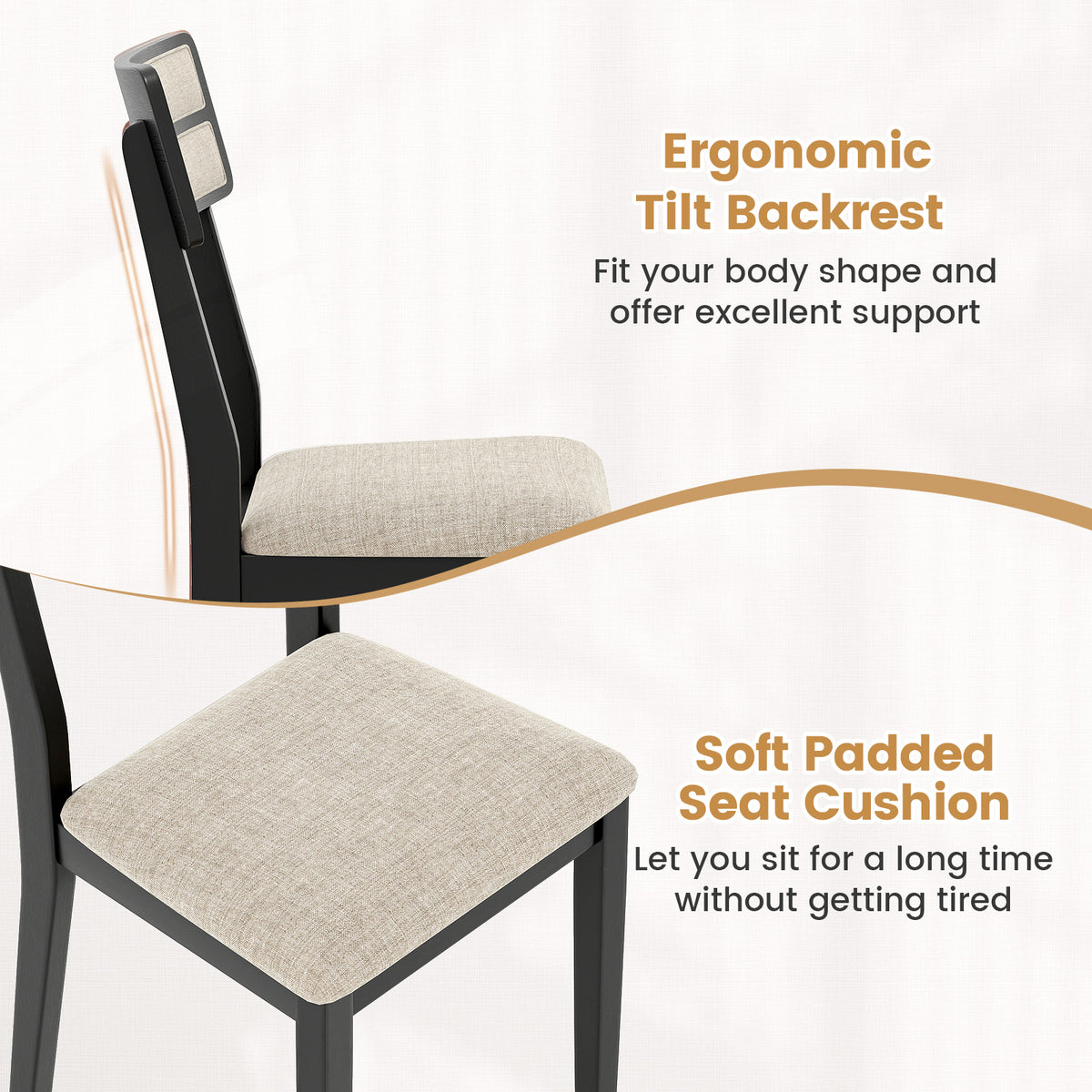 Modern Dining Chairs Set of 4 with Tilt Backrest - Black