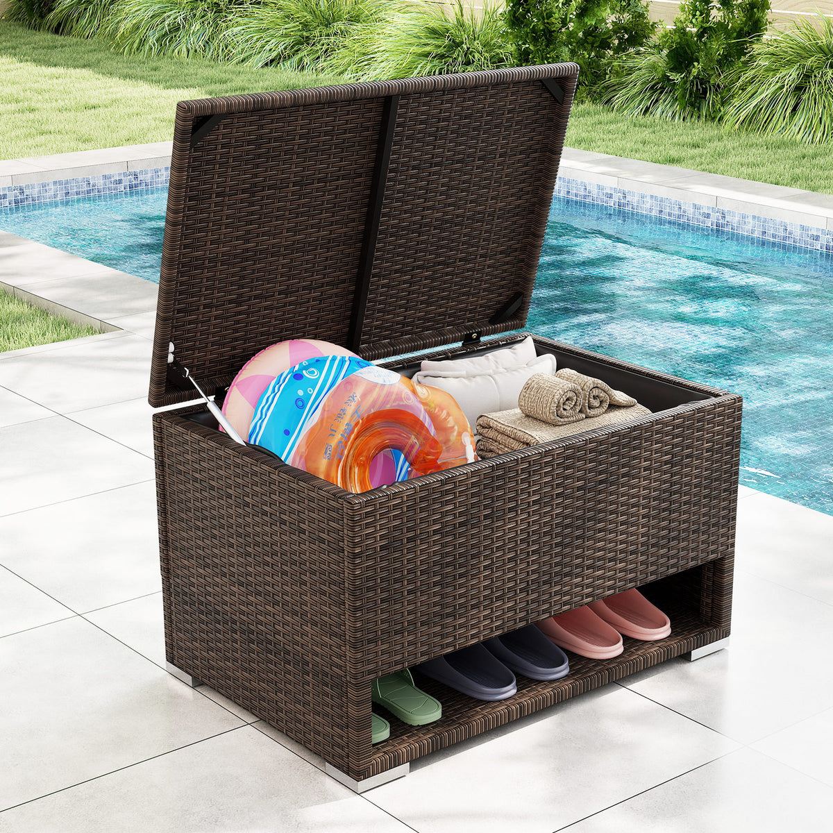 PE Rattan Storage Bin with Waterproof Liner
