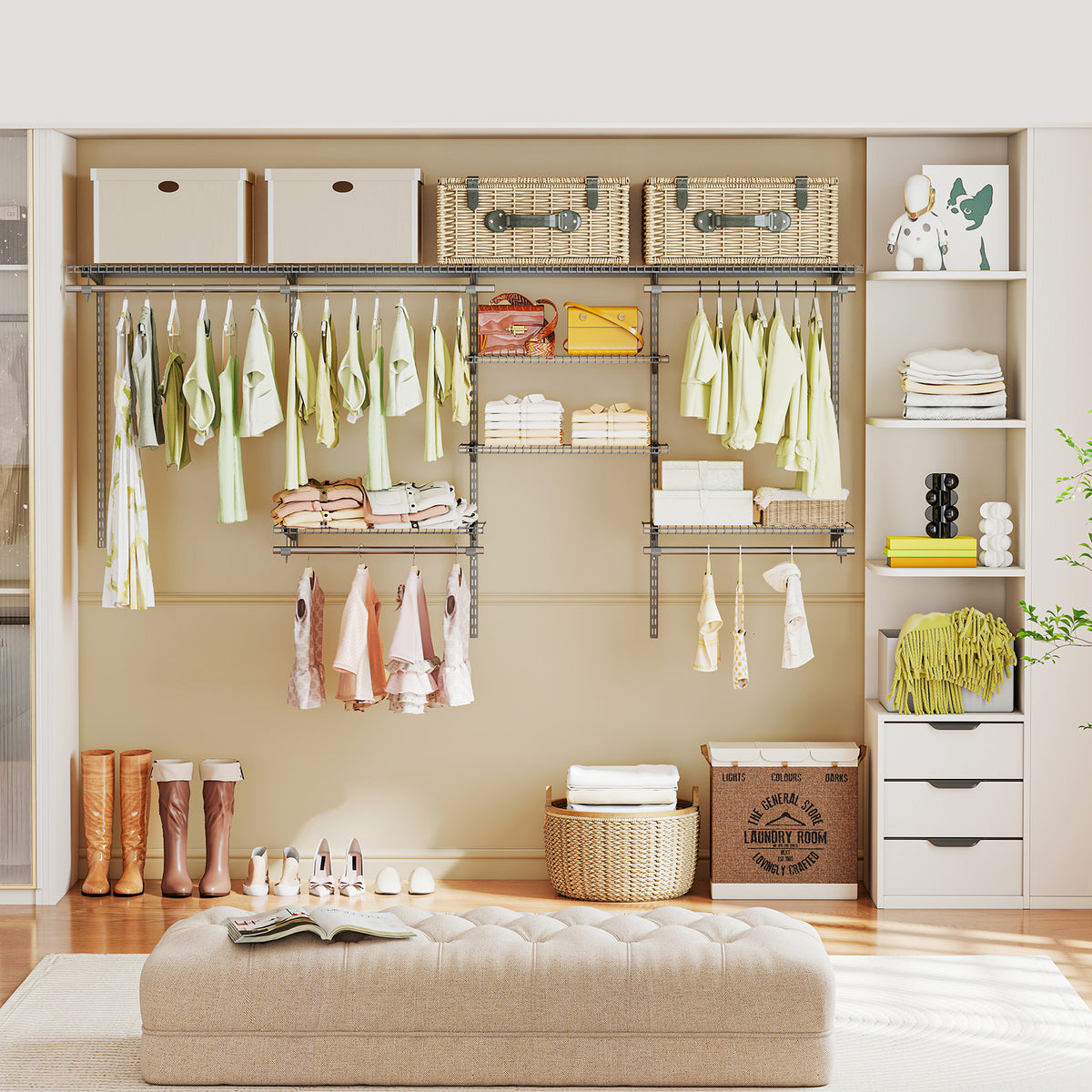 4-8 Feet Closet Organizers and Storage System with Hanging Rod for