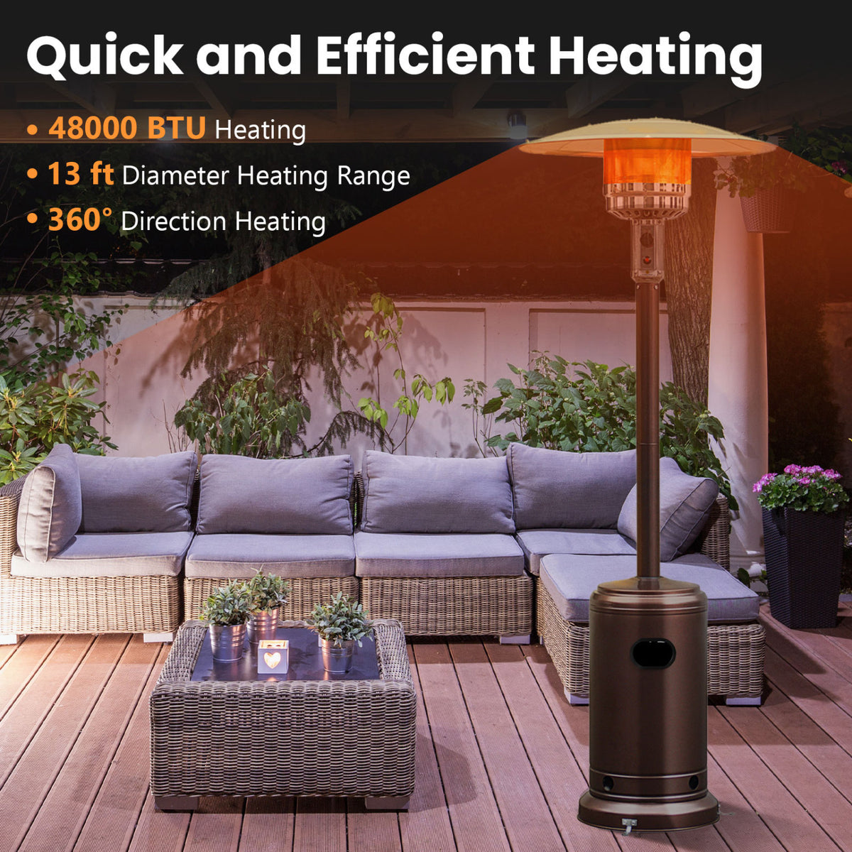 48,000 BTU Patio Propane Gas Heater with Stainless Steel Burner