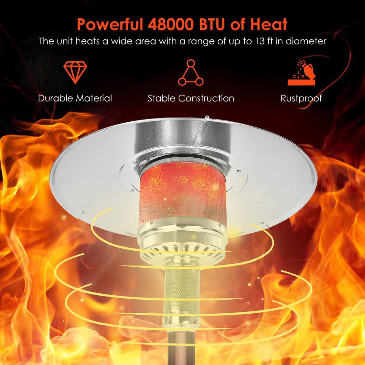 48,000 BTU Patio Propane Gas Heater with Stainless Steel Burner
