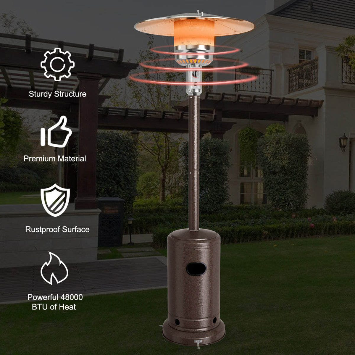48,000 BTU Patio Propane Gas Heater with Stainless Steel Burner