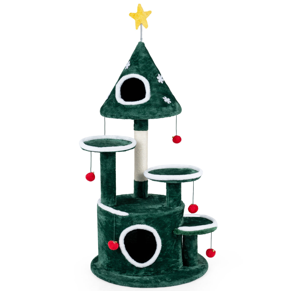 50 Inch Green Christmas Cat Tree with 2 Condos & Sisal Scratching Post - Costway