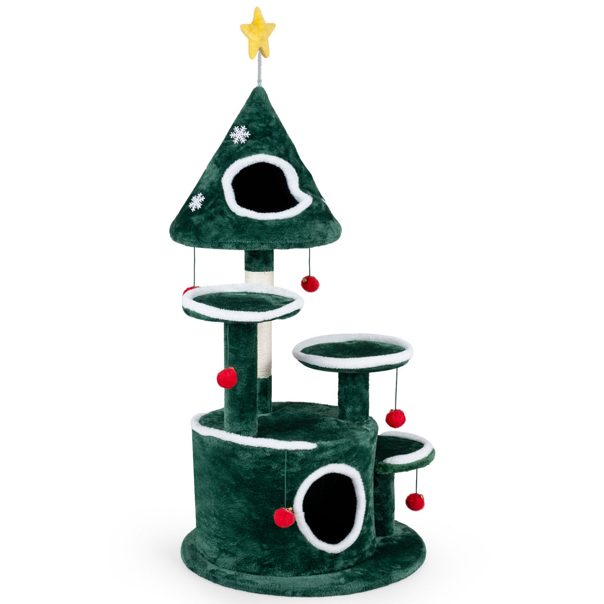 50 Inch Green Christmas Cat Tree with 2 Condos & Sisal Scratching Post - Costway