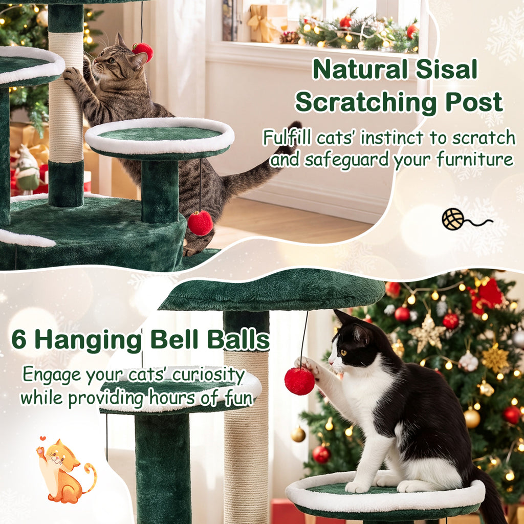 50 Inch Green Christmas Cat Tree with 2 Condos & Sisal Scratching Post - Costway