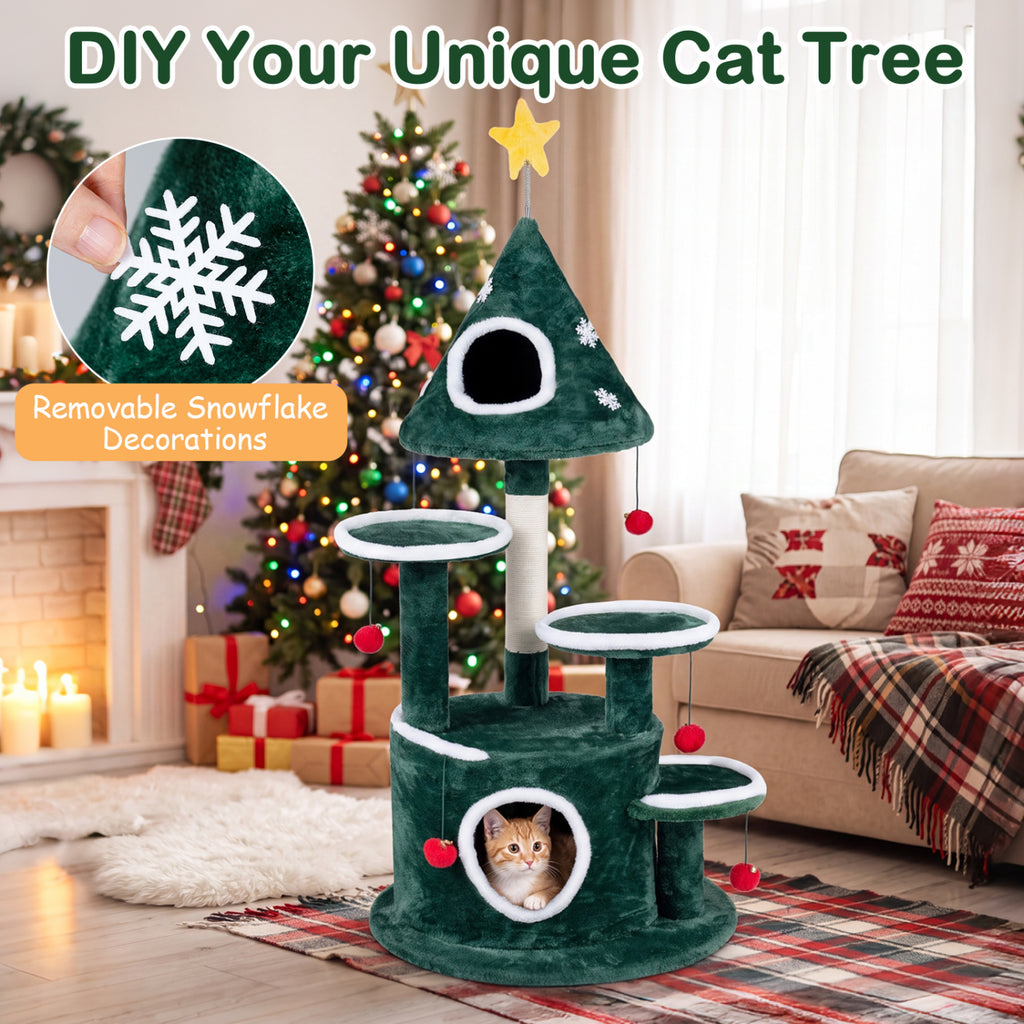 50 Inch Green Christmas Cat Tree with 2 Condos & Sisal Scratching Post - Costway