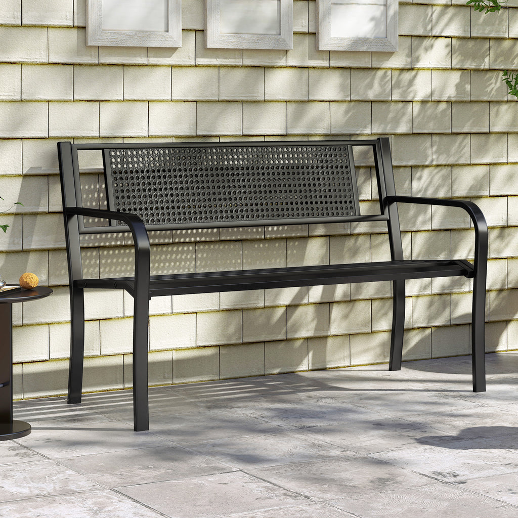 50 Inches Garden Bench with Patterned Backrest and Curved Armrests