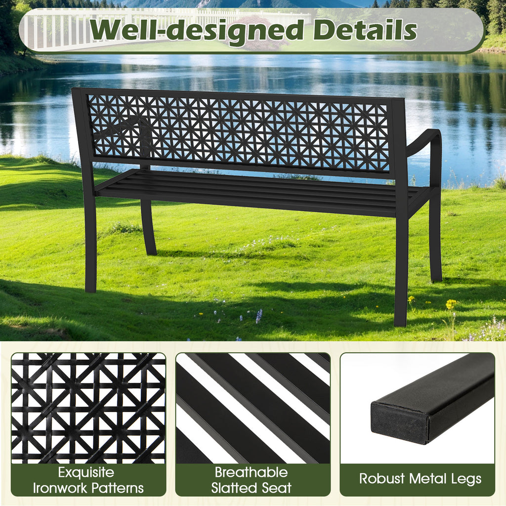 50-Inch Garden Bench with Backrest and Armrests - Black