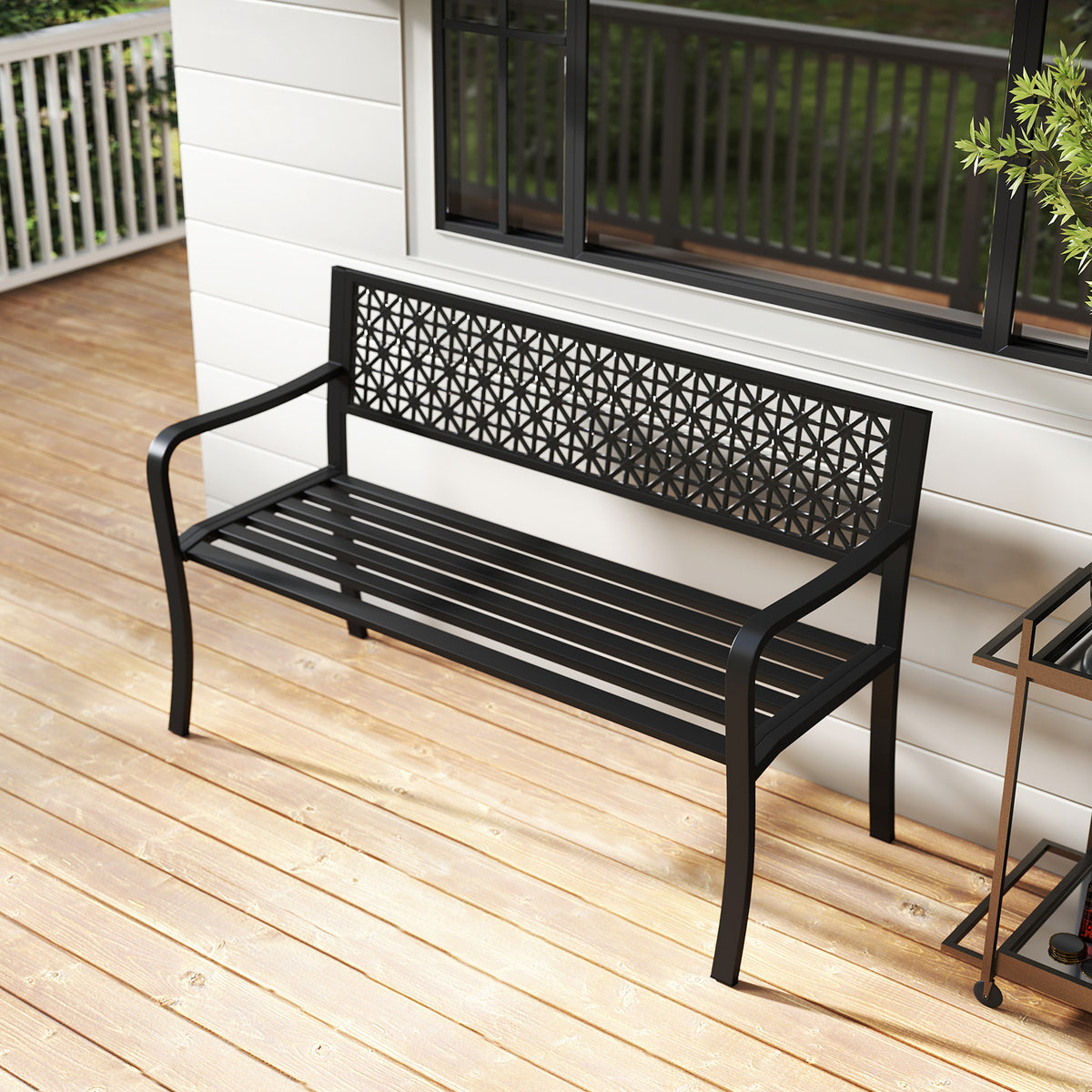 50-Inch Garden Bench with Backrest and Armrests - Black