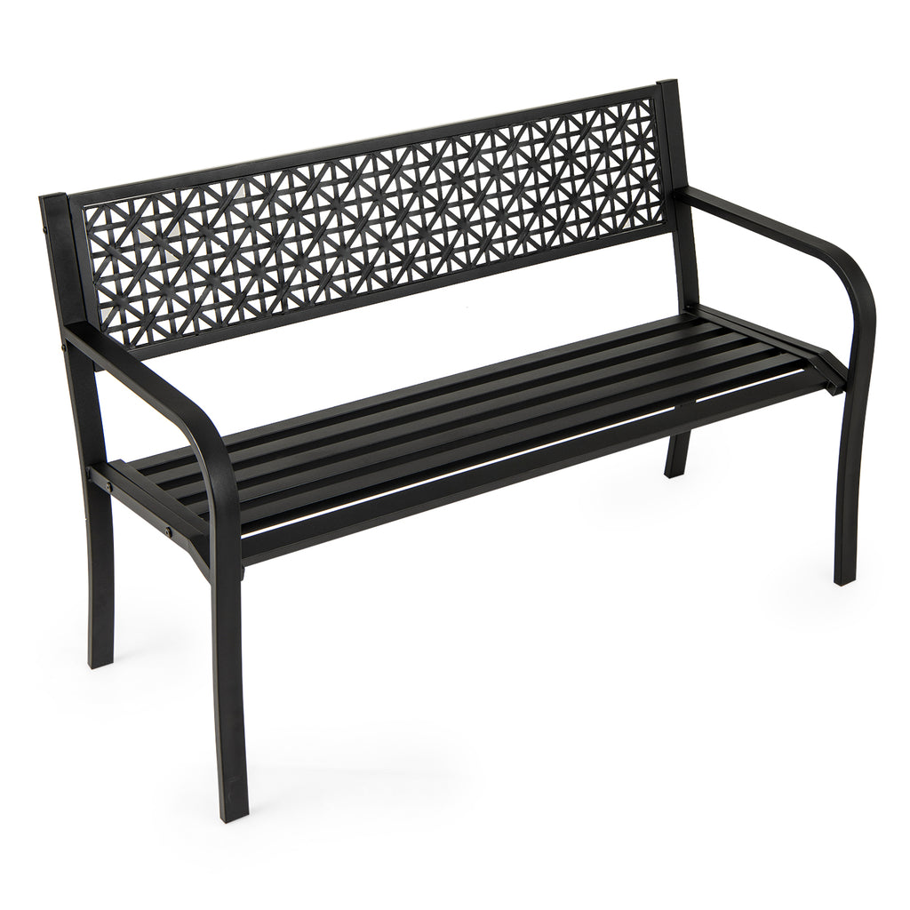 50-Inch Garden Bench with Backrest and Armrests - Black