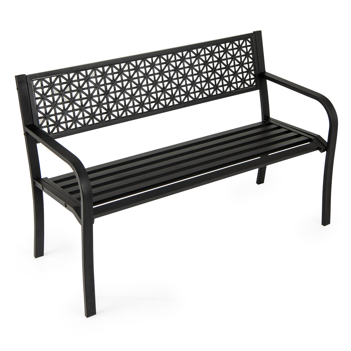 50-Inch Garden Bench with Backrest and Armrests - Black