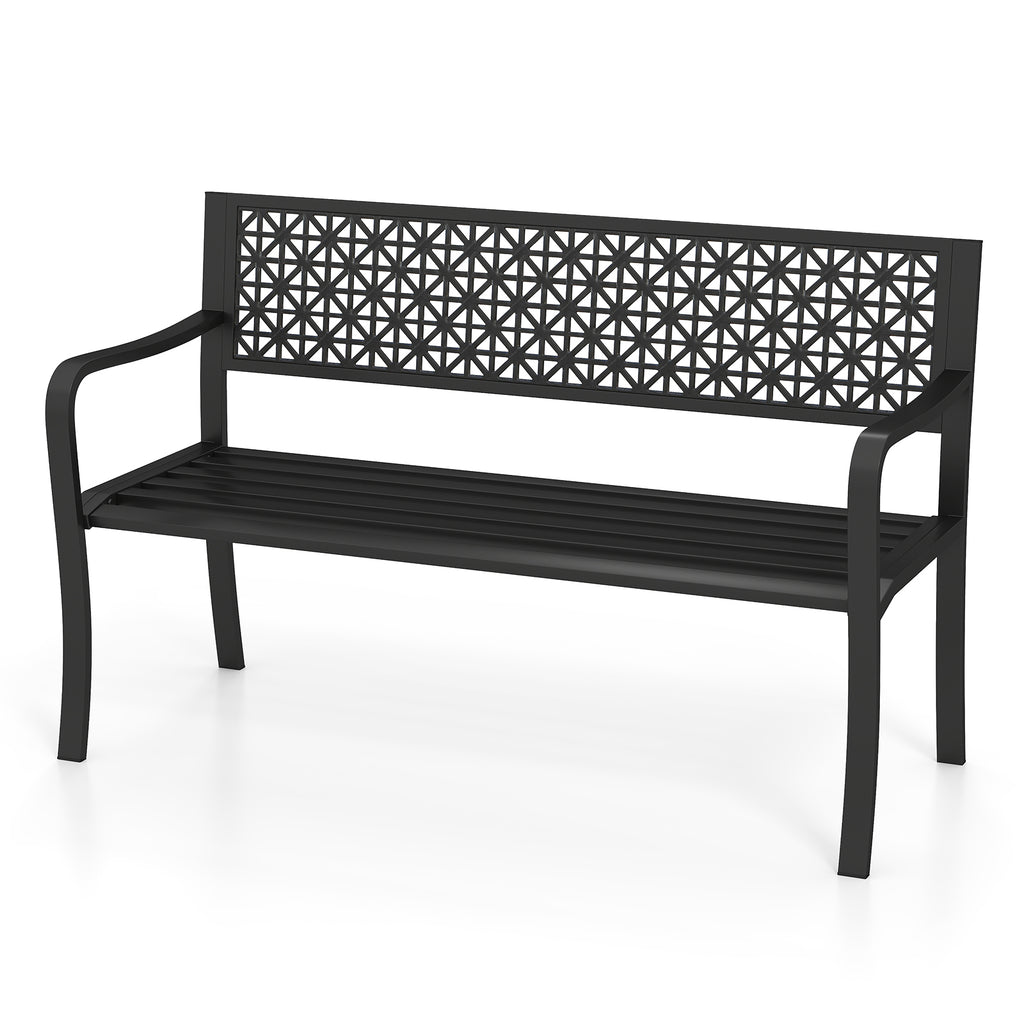 50-Inch Garden Bench with Backrest and Armrests - Black