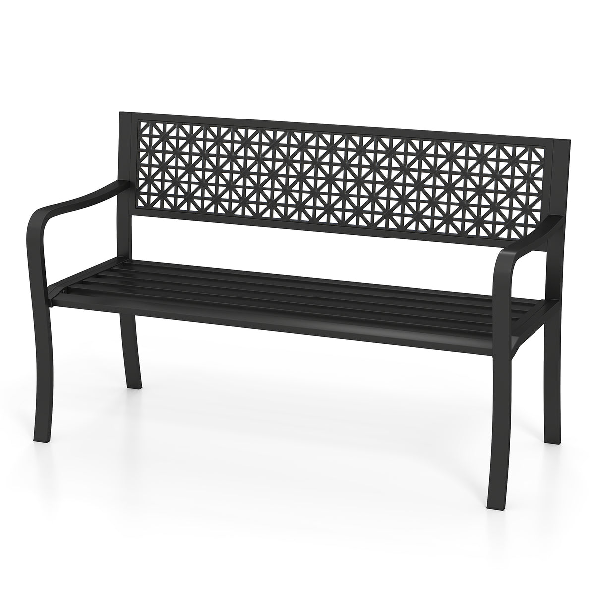 50-Inch Garden Bench with Backrest and Armrests - Black