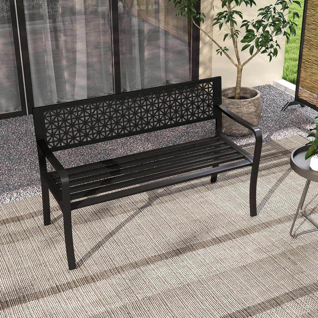 50-Inch Garden Bench with Backrest and Armrests - Black
