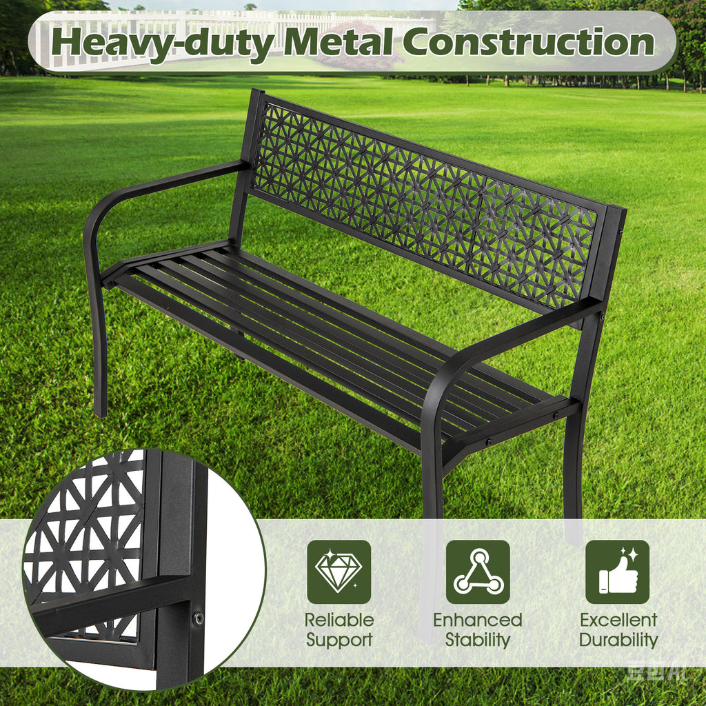 50-Inch Garden Bench with Backrest and Armrests - Black