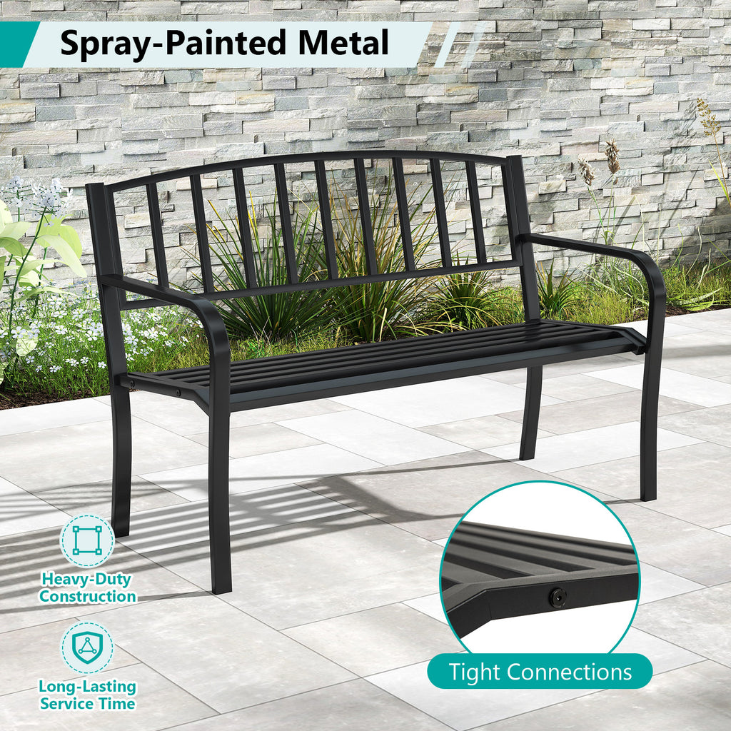 50-Inch Outdoor Garden Bench with Armrests - Black, Style 3
